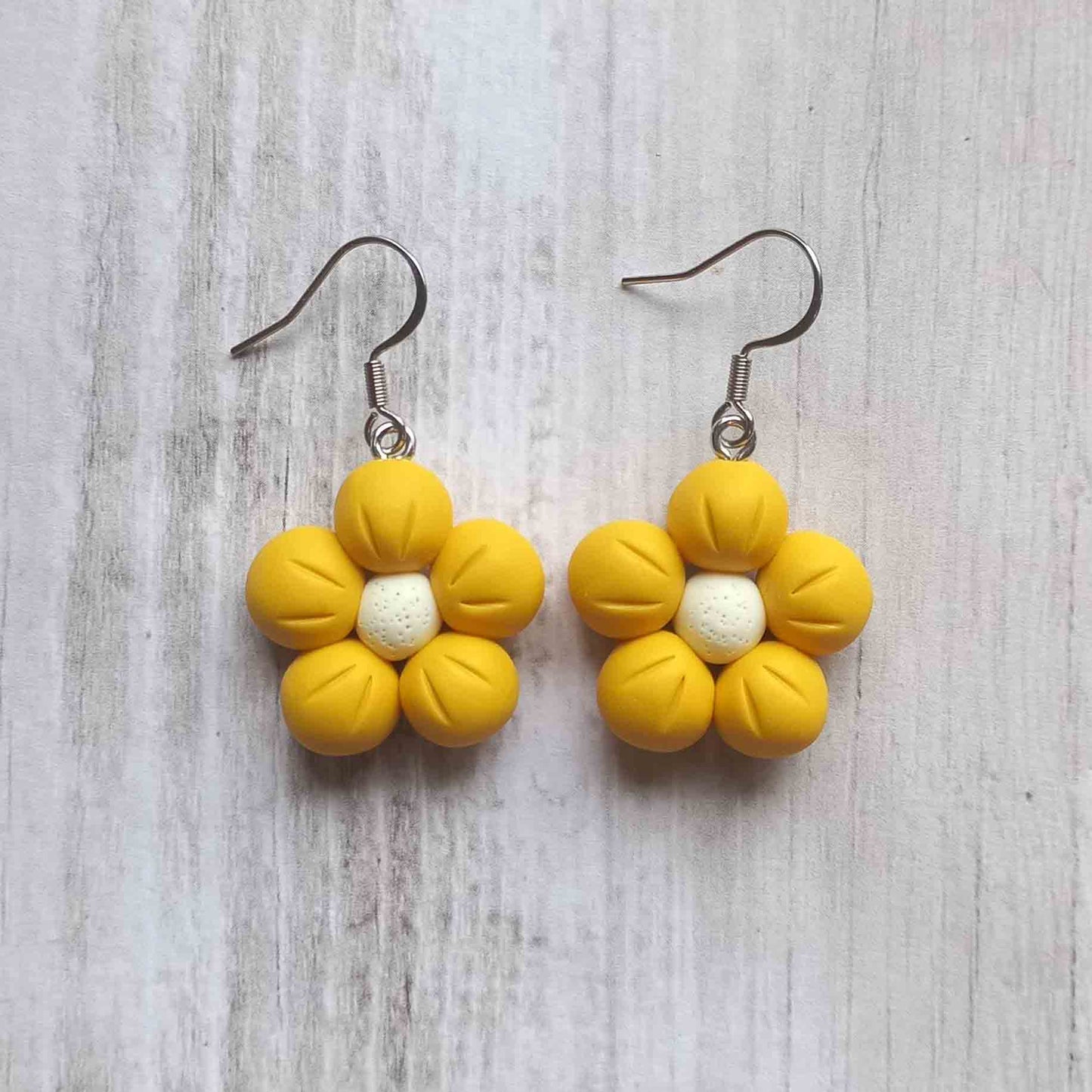 Puffy Flower Earrings Yellow