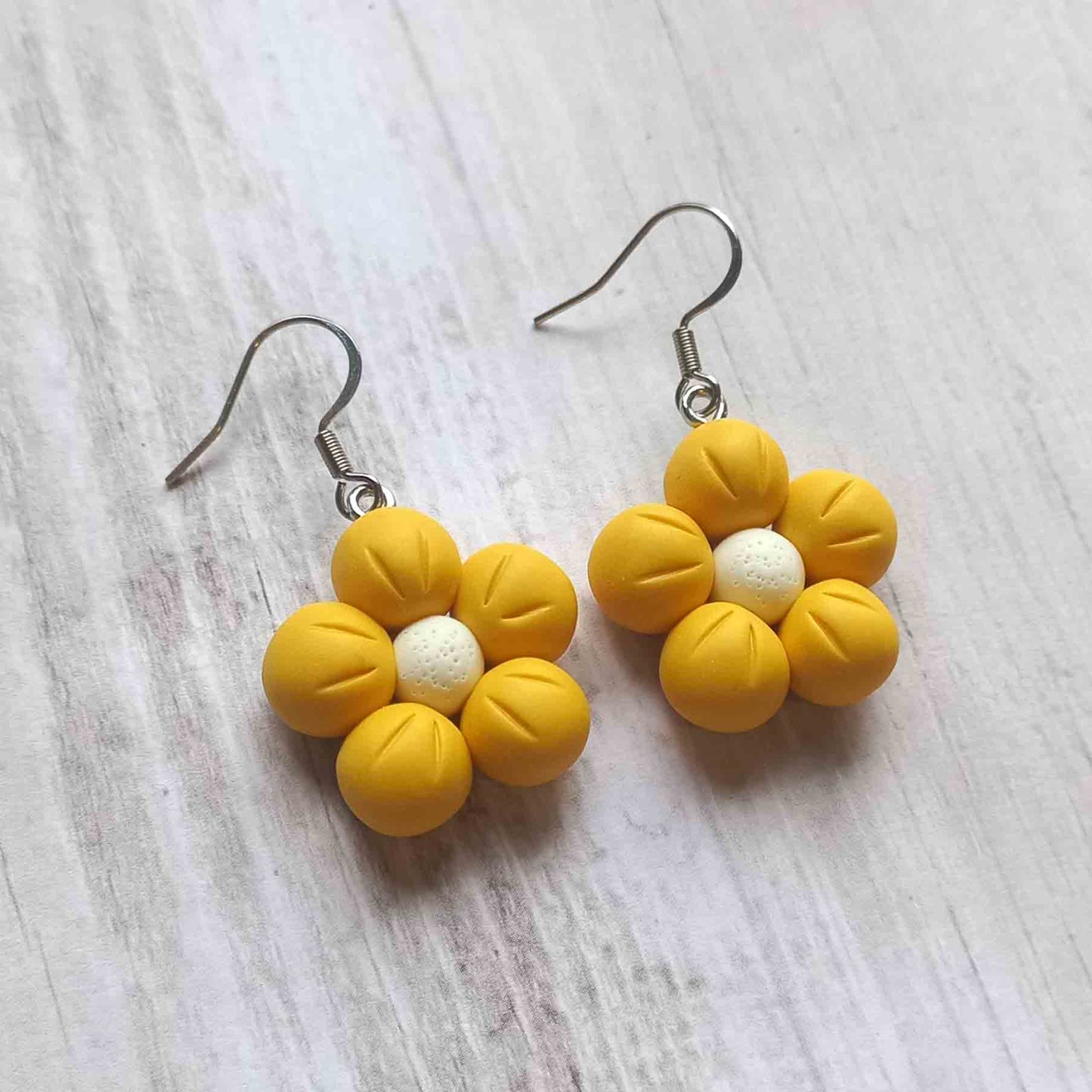 Puffy Flower Earrings Yellow
