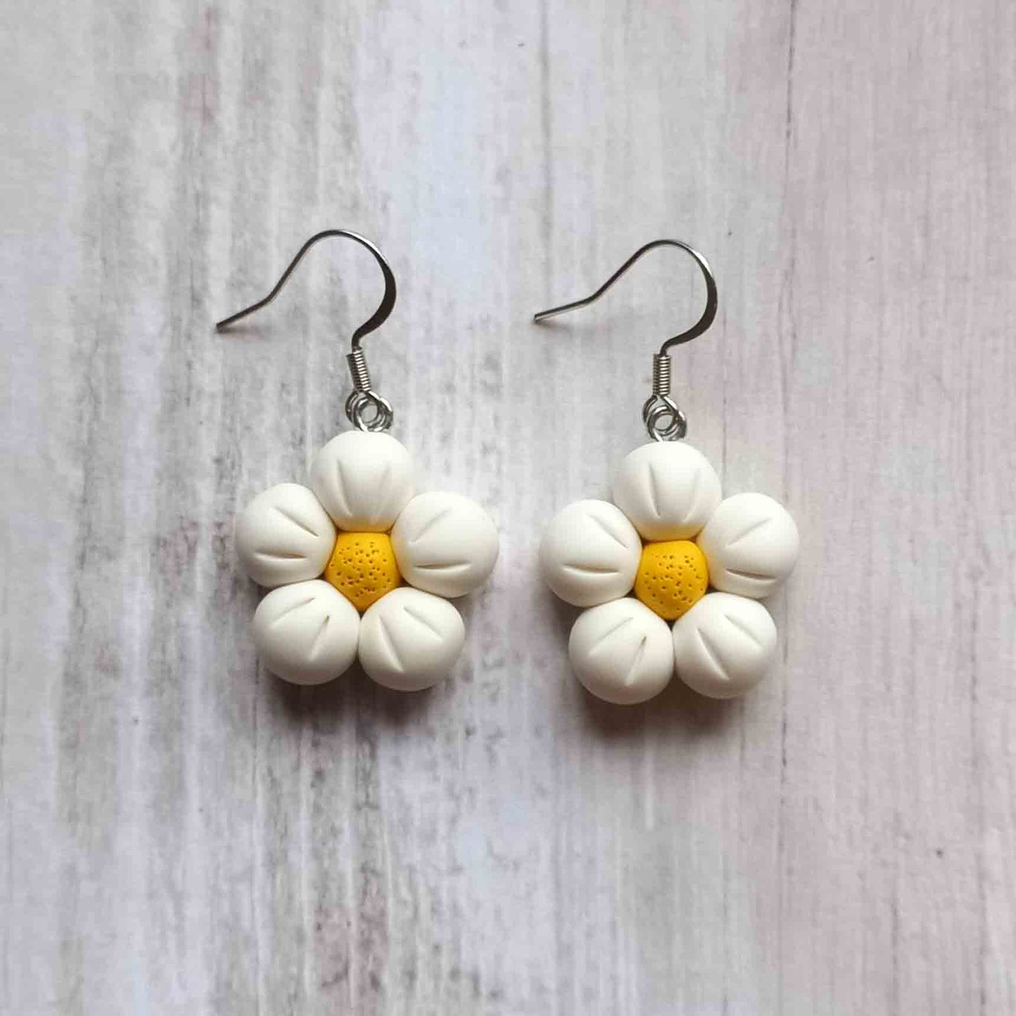 Puffy Flower Earrings White