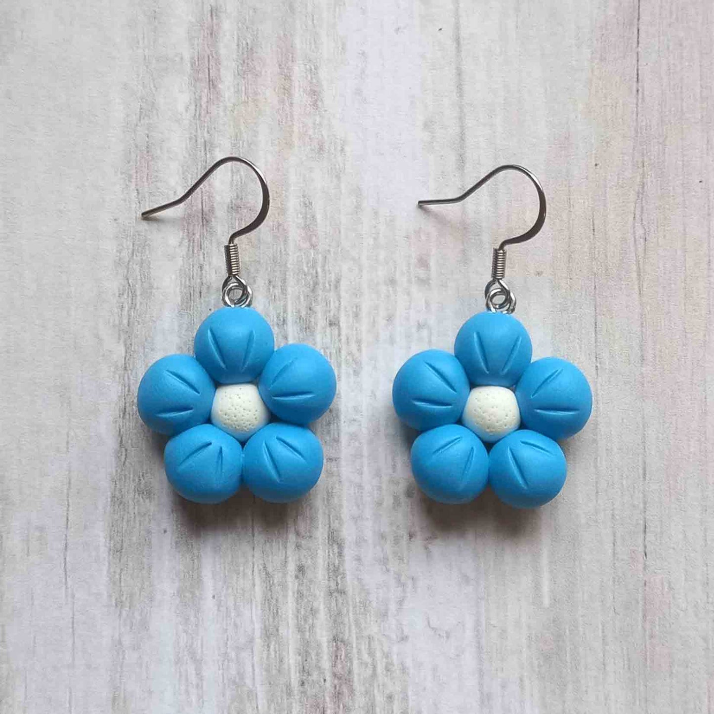 Puffy Flower Earrings Bright Blue
