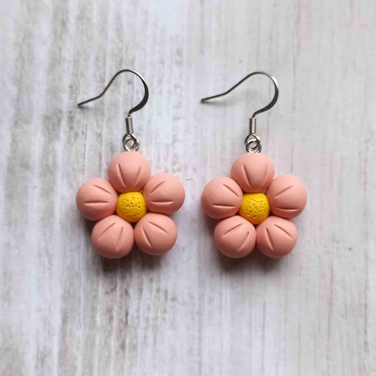 Puffy Flower Earrings Pink Yellow