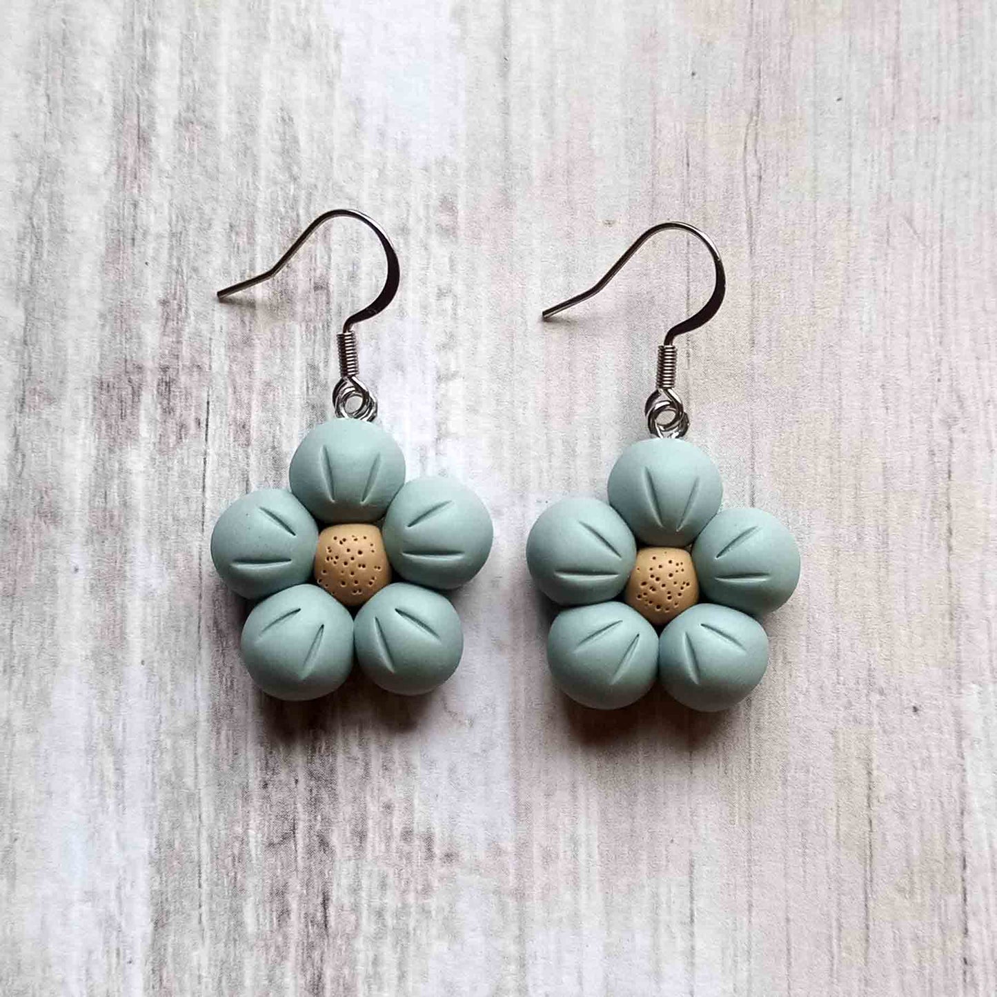 Puffy Flower Earrings Light Teal