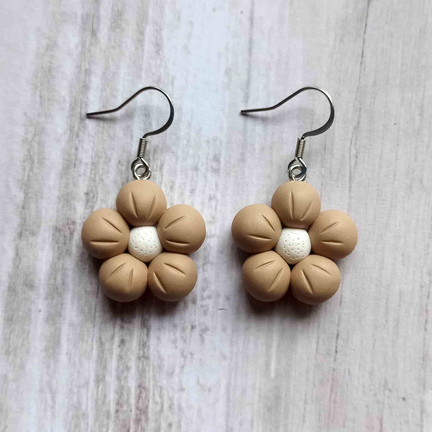 Puffy Flower Earrings Beige