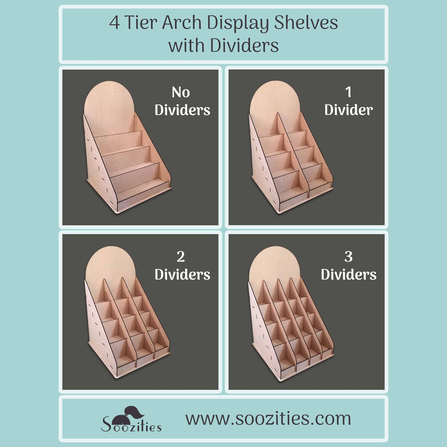 4 Tier Arch Display Shelves with Dividers
