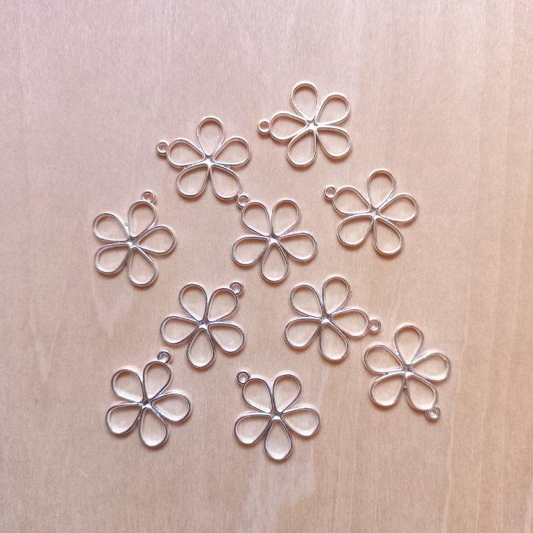 Silver Flower Hollow Pendants 19x17mm each