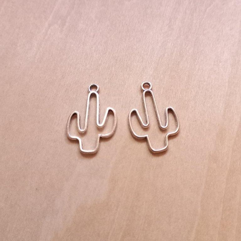 Antique Silver Cactus Pendants 25.5x16x1.5mm per pair