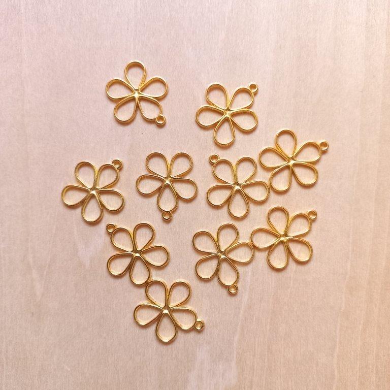 Golden Flower Hollow Pendants 19x17mm each