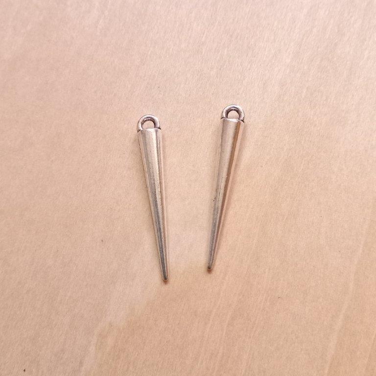 Antique Silver Spike Pendants 34x4.5x4.5mm per pair