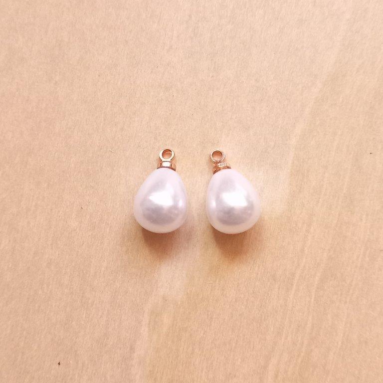 Golden Teardrop Imitation Pearl Pendants 12.5x7.5mm per pair