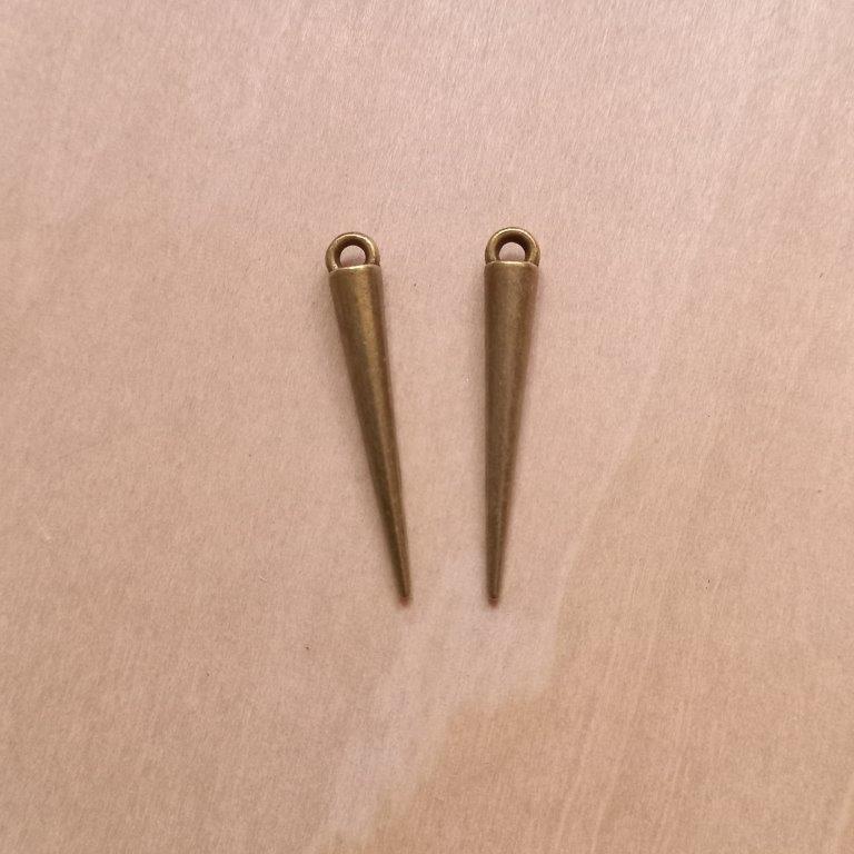 Antique Bronze Spike Pendants 34x4.5x4.5mm per pair