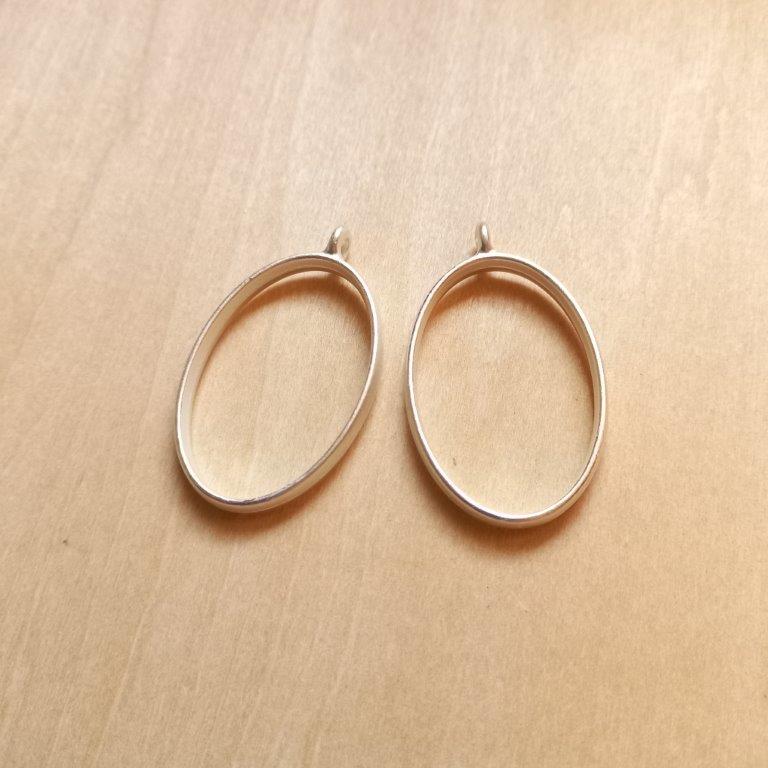 Matte Silver Oval Pendants 39x23.8x3.5mm per pair