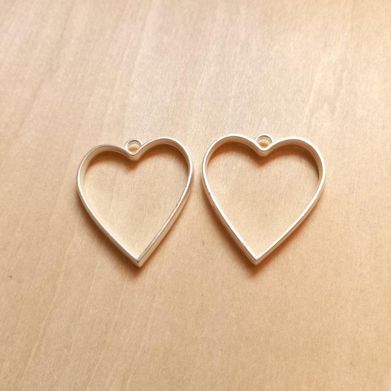 Matte Silver Heart Pendants 34x30.2x3.7mm per pair