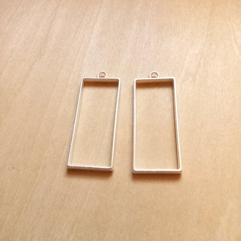 Matte Silver Rectangle Pendants 49x20x3.5mm per pair