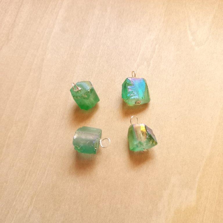 Green Natural Quartz Pendants Silver wire 16~18mm each