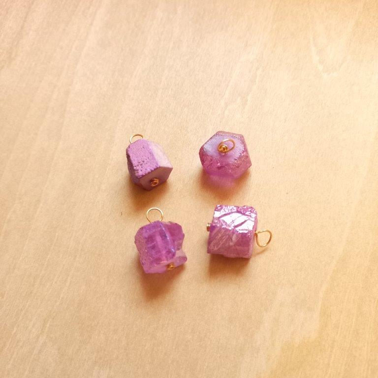 Purple Natural Quartz Pendants Gold wire 16~18mm each