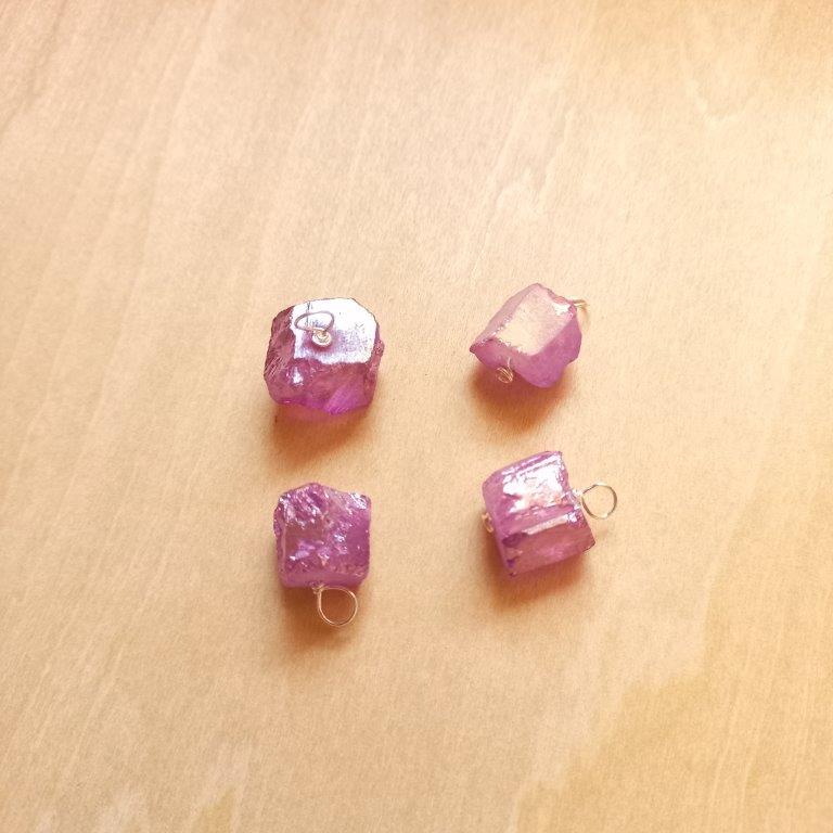 Purple Natural Quartz Pendants Silver wire 16~18mm each