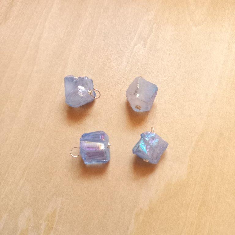Blue Natural Quartz Pendants Silver wire 16~18mm each