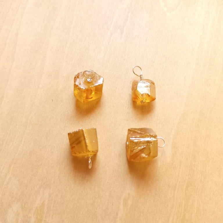 Yellow Natural Quartz Pendants Silver wire 16~18mm each