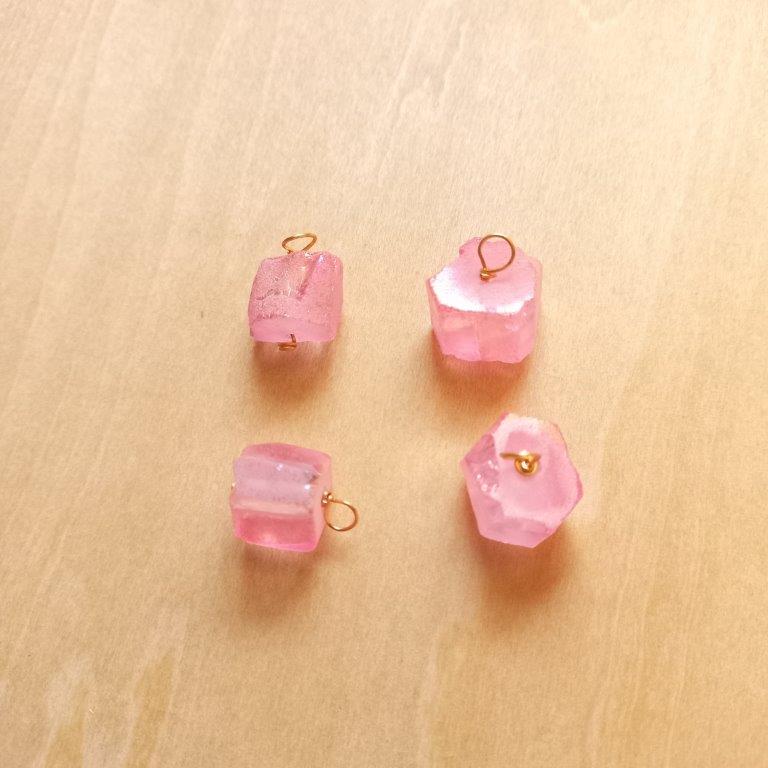Pink Natural Quartz Pendants Gold wire 16~18mm each