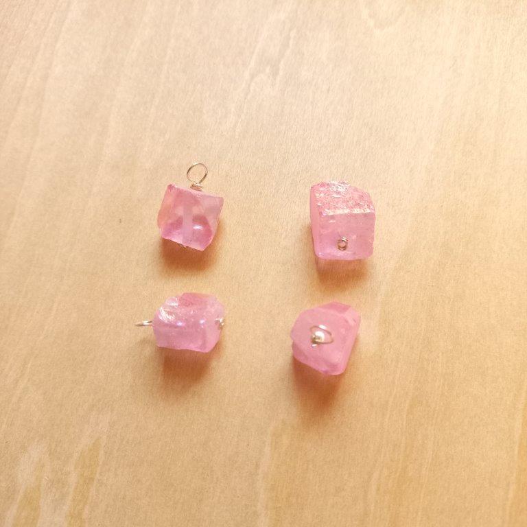 Pink Natural Quartz Pendants Silver wire 16~18mm each