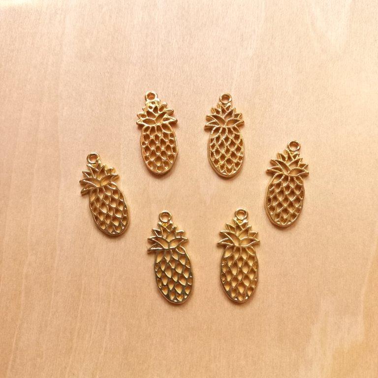 Golden Pineapple Pendants 25x11.5x1.5mm each