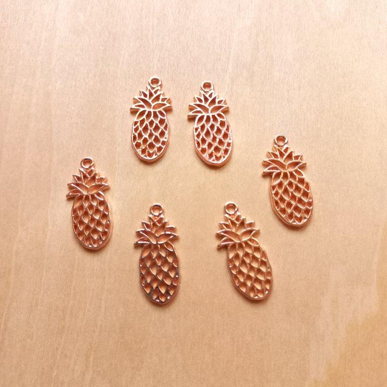 Rose Gold Pineapple Pendants 25x11.5x1.5mm each