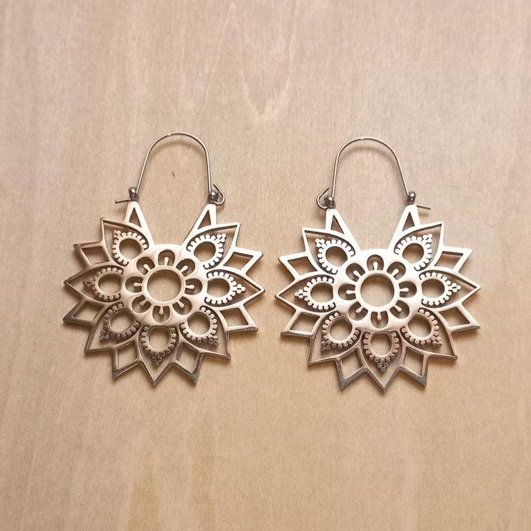 Stainless Steel Bohemian Flower Hoop Earrings 46x34mm