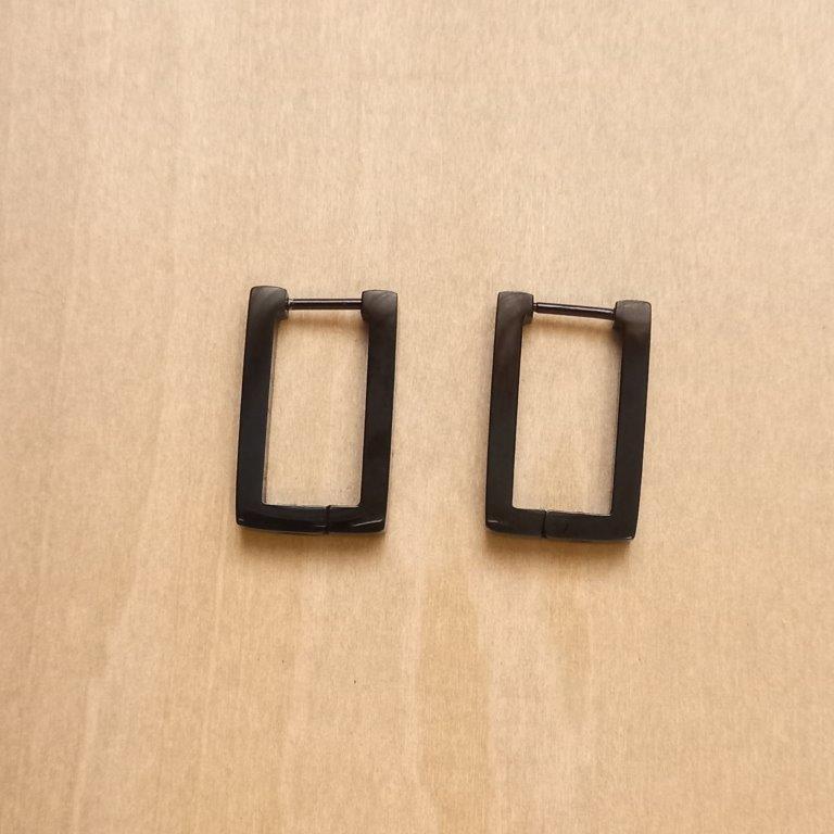Black Rectangle Hoop Earrings 20x11mm