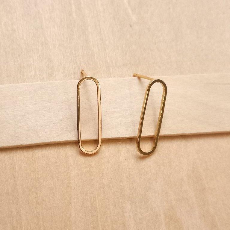 18K Gold Plated Oval Stud Earrings 20x6mm