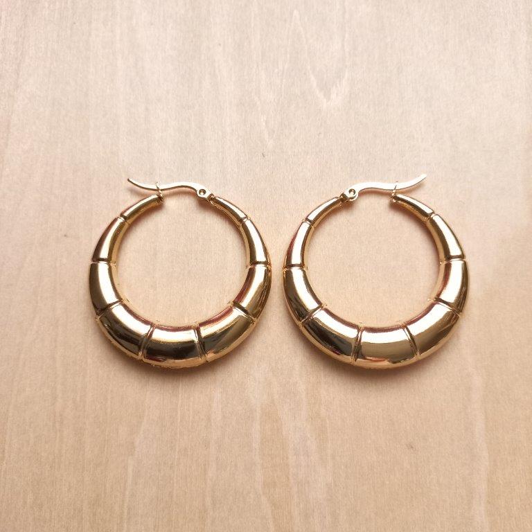 24K Gold Plated Boho Ring Hoop Earrings 40x38.5x3~6mm