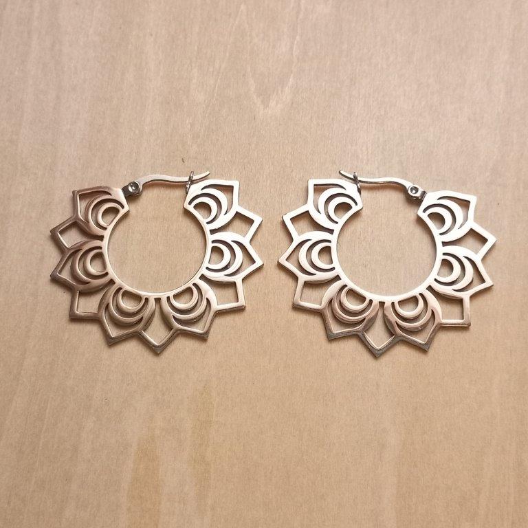 Stainless Steel Bohemian Flower Hoop Earrings 36x40mm