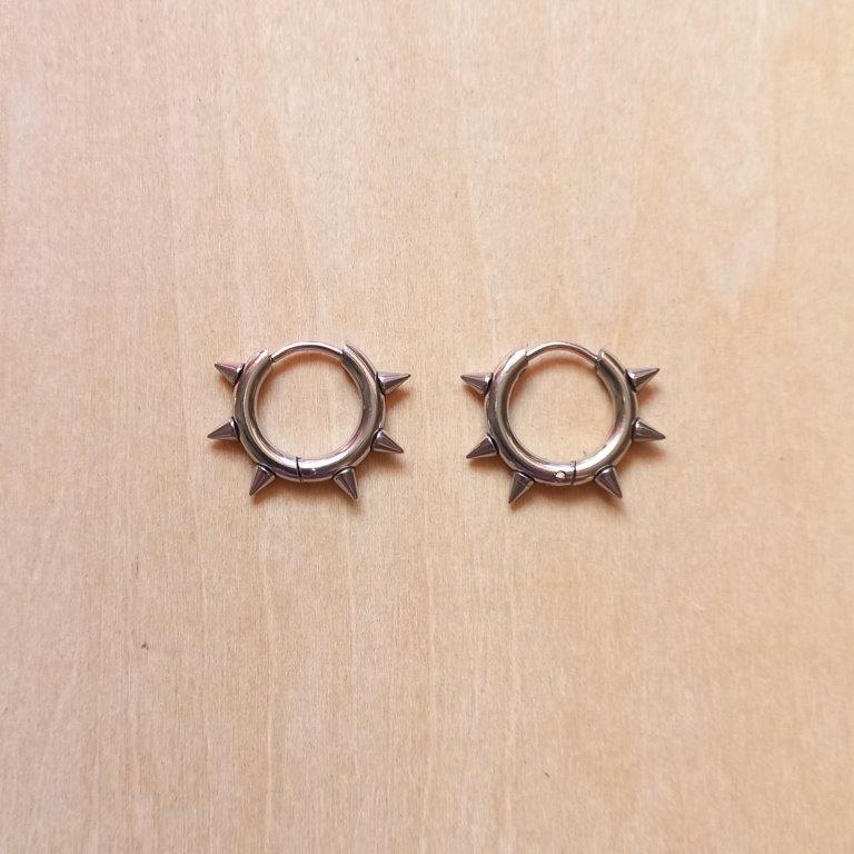 Platinum Spike Hoop Earrings 16x21mm
