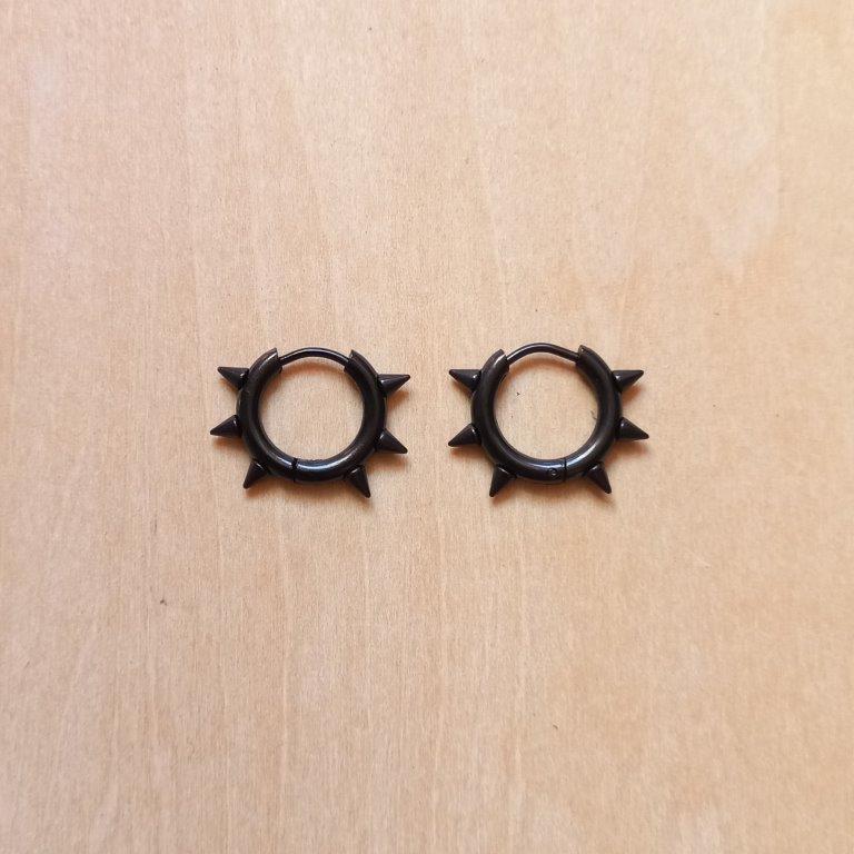 Black Spike Hoop Earrings 16x21mm