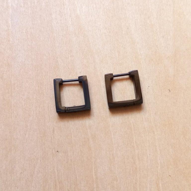 Black Square Hoop Earrings 12x12x3mm