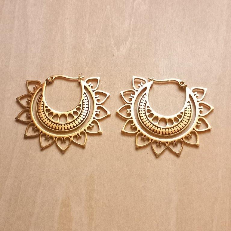 Golden Bohemian Hoop Earrings 36x40x1mm