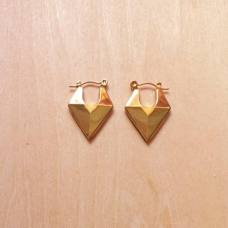 18K Gold Plated Rhombus Hoop Earrings 24x3.5mm