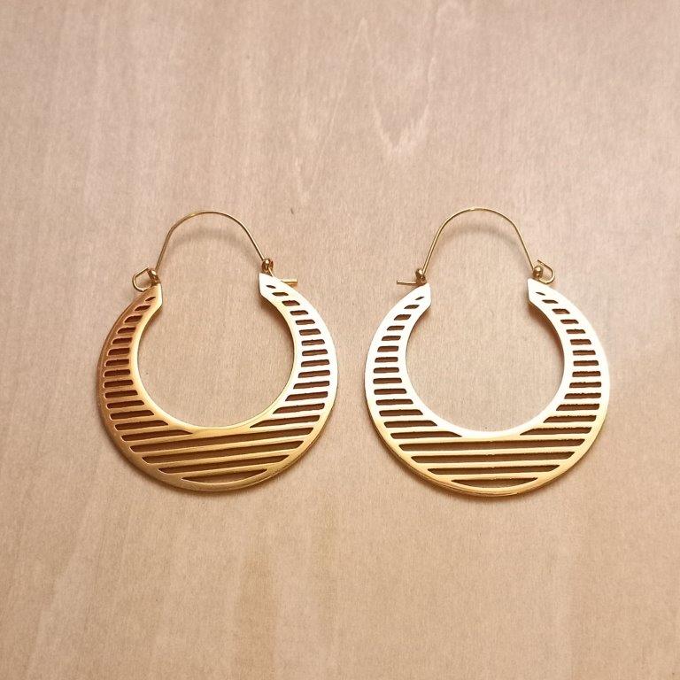 Golden Striped Boho Earrings 47x35mm