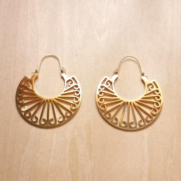Golden Curly Boho Earrings 48x40mm
