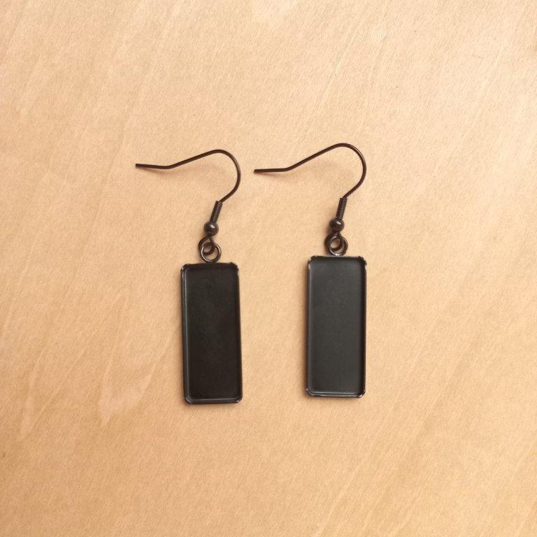 Black Earring Hooks with Pendant Trays 10x25mm per pair