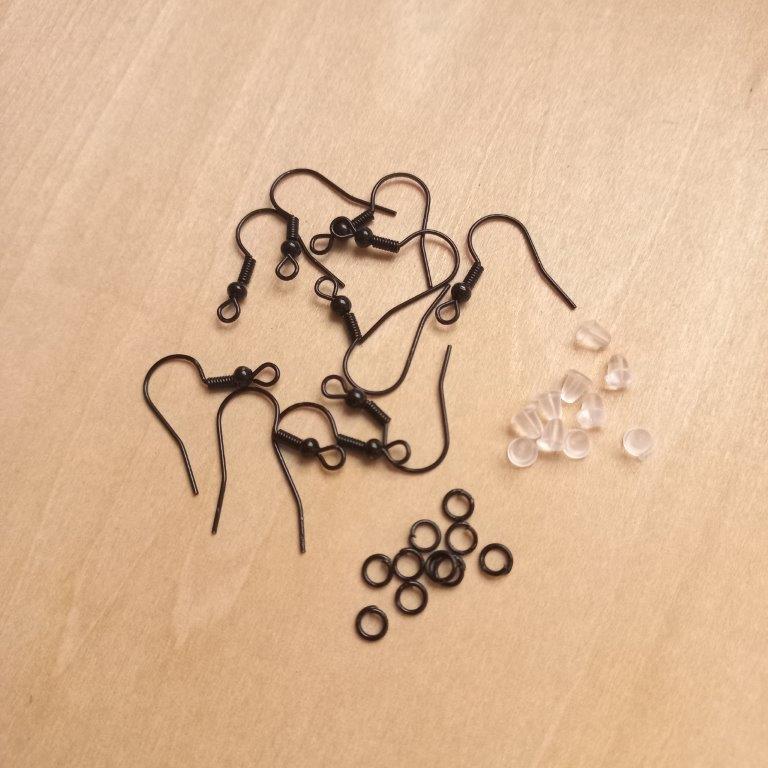 Black Earring Hooks, Jump Rings & Ear Nuts Set per 10pc of each