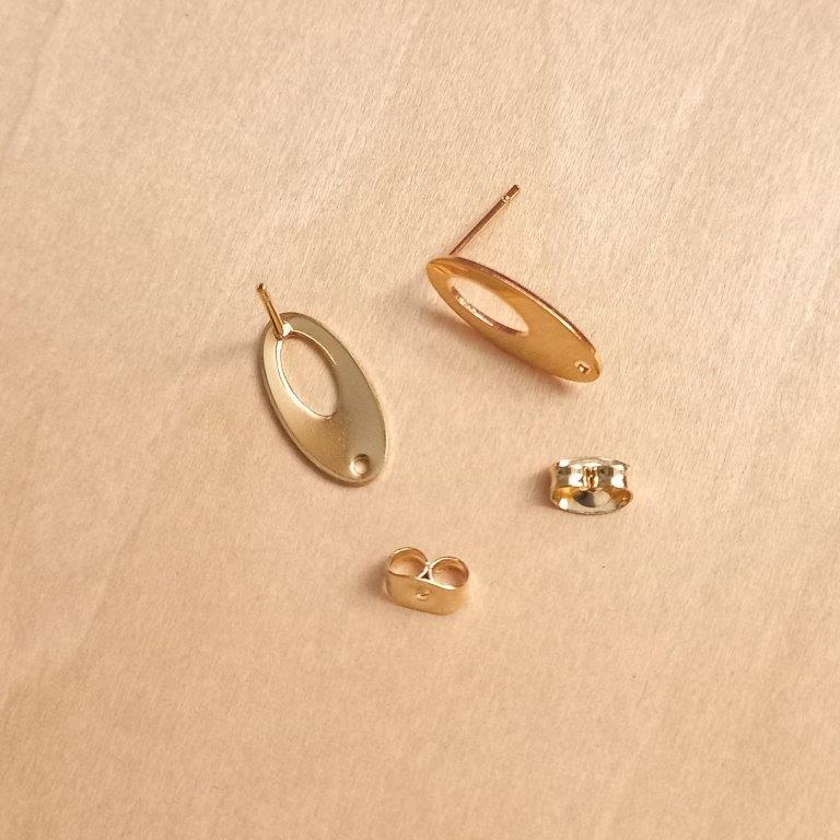 24K Gold Plated Oval Stud Earrings with Backs 16x8mm per pair
