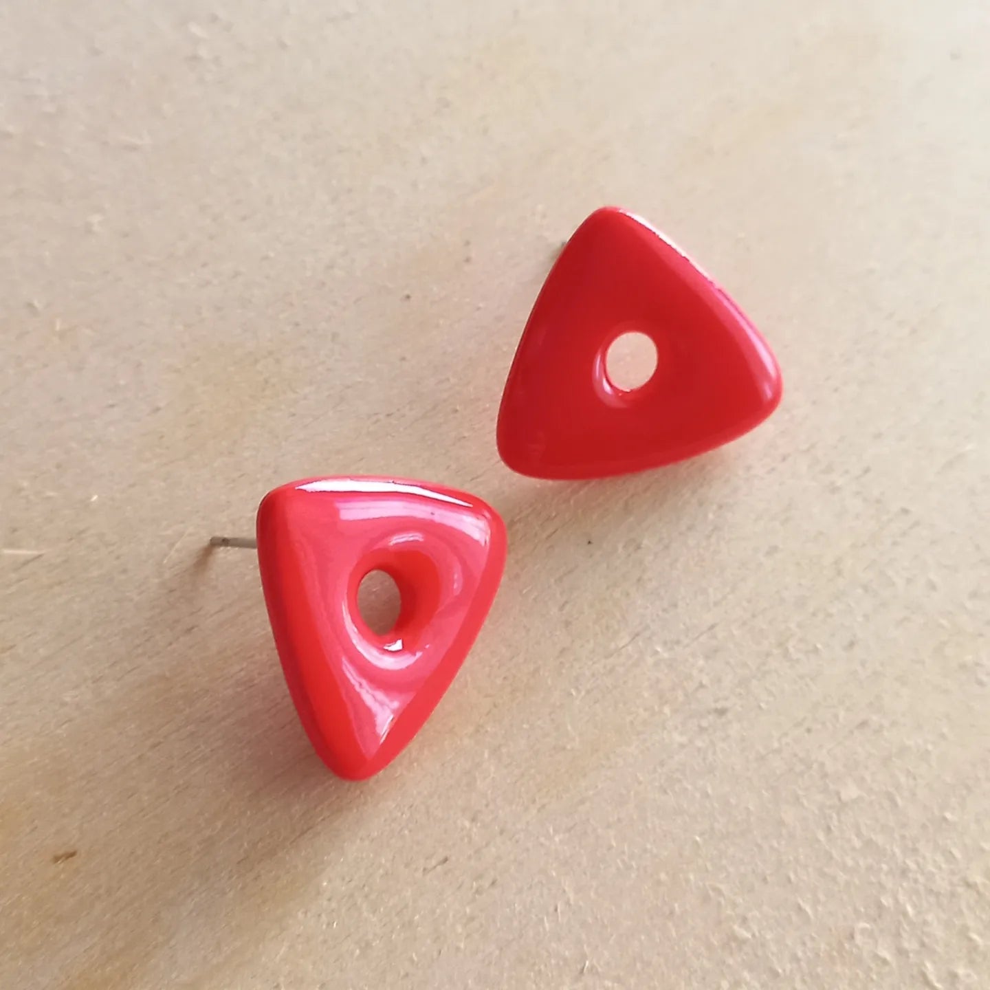 Red Triangle Stud Earrings