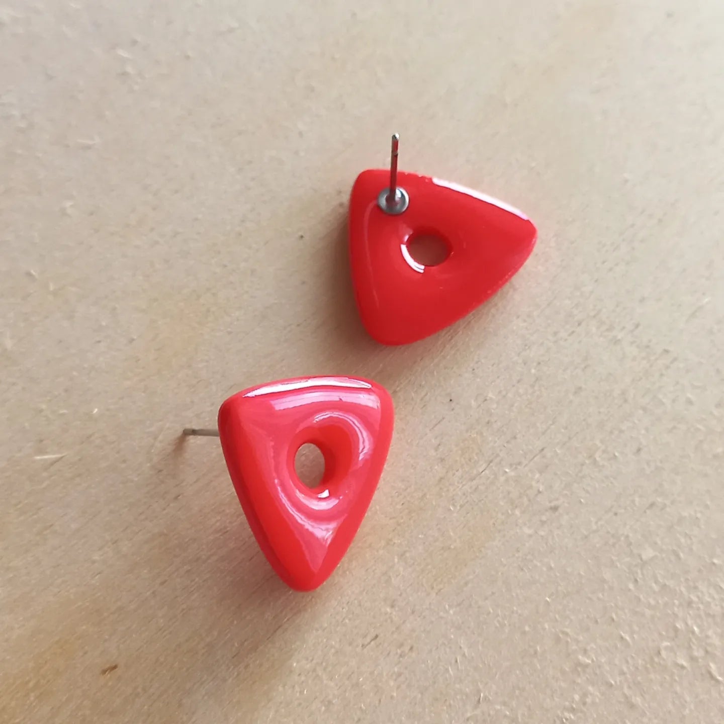 Red Triangle Stud Earrings