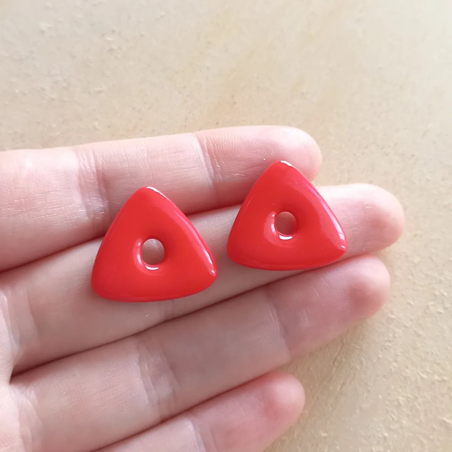 Red Triangle Stud Earrings