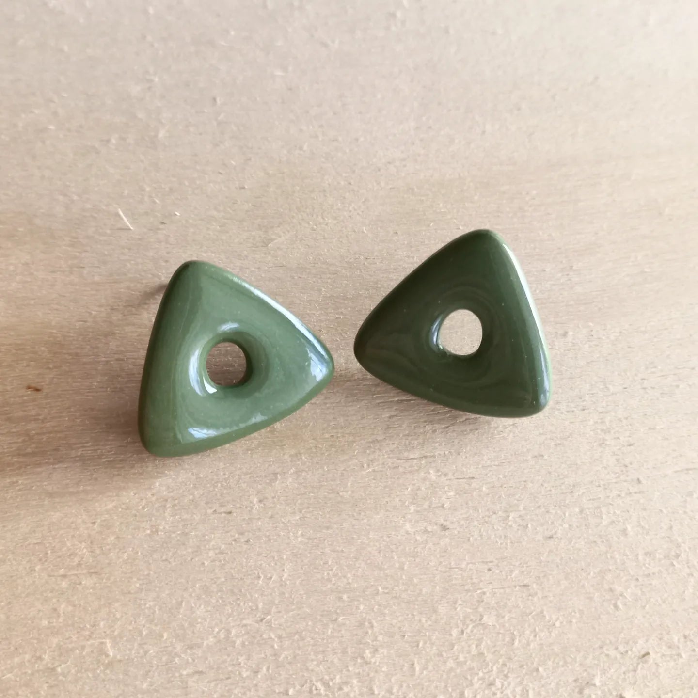Olive Green Triangle Stud Earrings