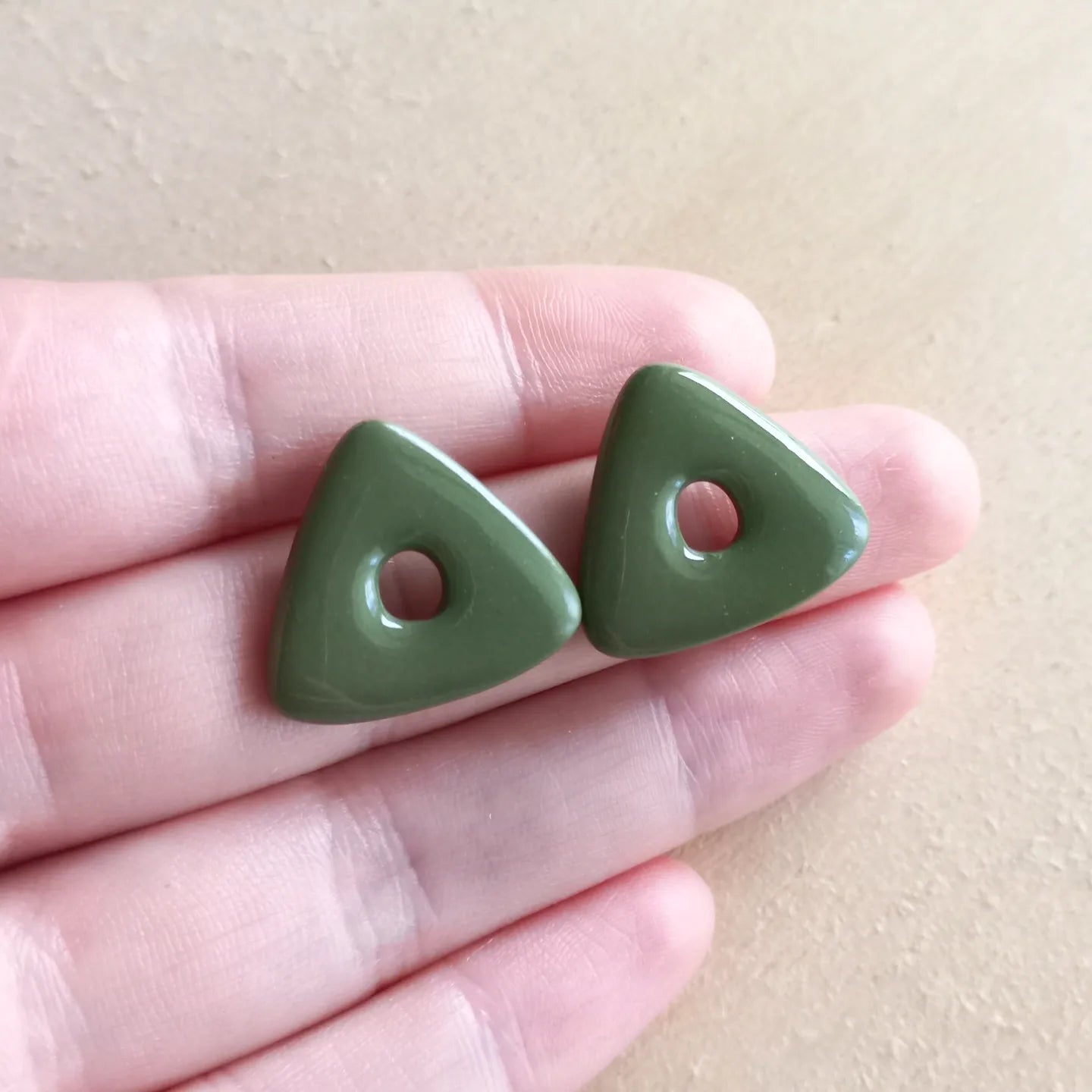 Olive Green Triangle Stud Earrings