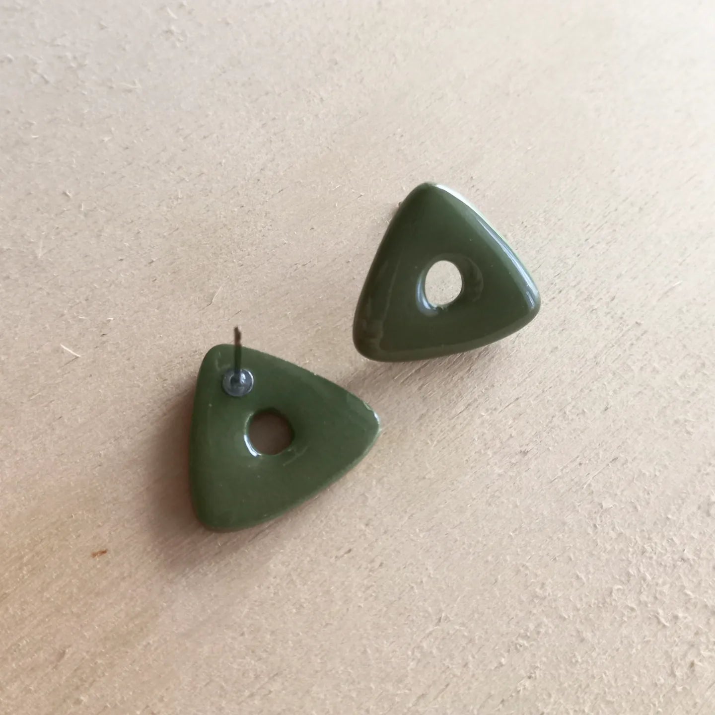 Olive Green Triangle Stud Earrings