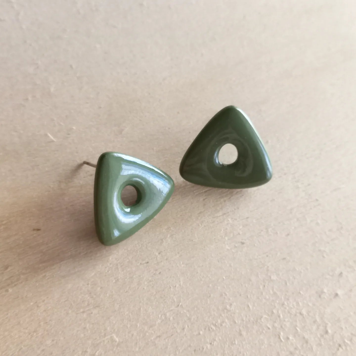 Olive Green Triangle Stud Earrings