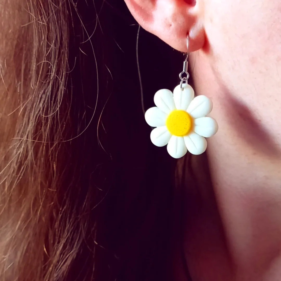 White Daisy Earrings