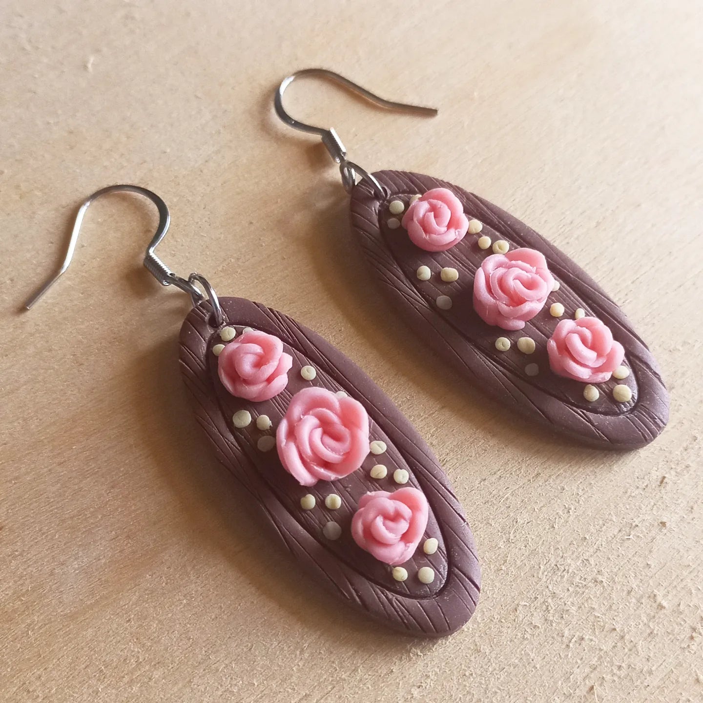 Pink Rose Wood Pendant earrings
